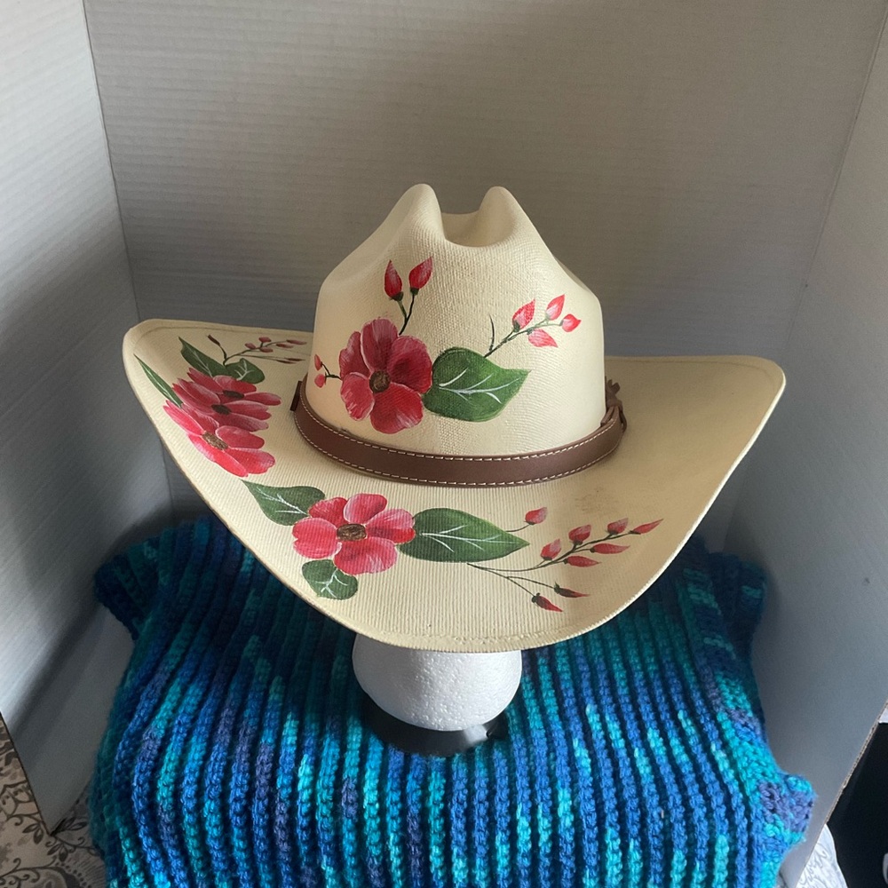 Floral Cream Cowboy Hat - Picture 1 of 8